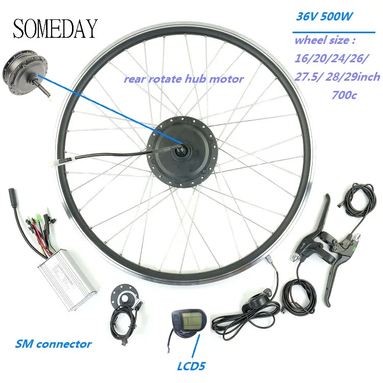 

36V 500W Electric bicycle conversion kit rear brushless hub motor ebike wheel with LCD5 display