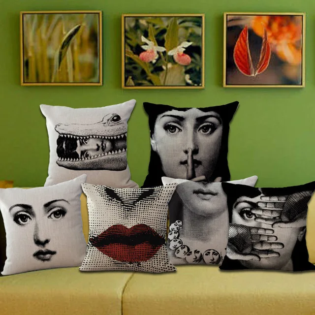 

45*45cm Fornasetti Pillow Case On Sofa Paintings Cushion Covers European Retro Vintage Face Eye Cushion Couch Linen