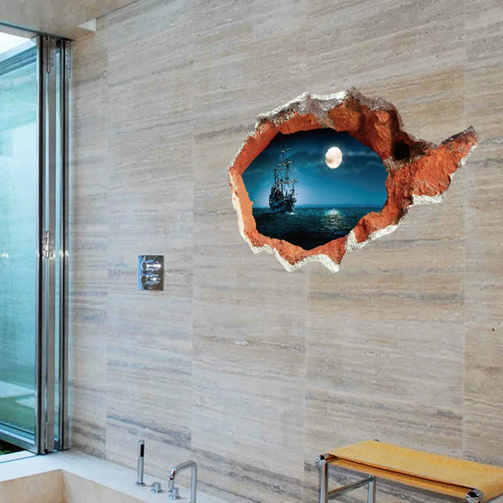 Hot !Multicolor 3D Broken Wall Art Mural Decal Senery Wall Stickers Home Art Decor DIY Non toxic