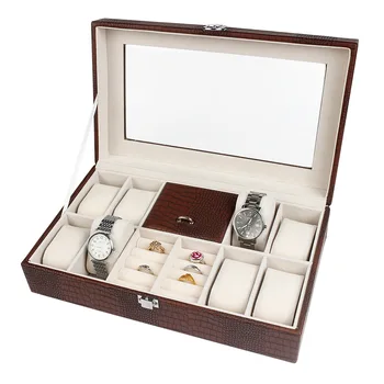 

Large Luxury Lizard Pattern Leather Watches Box With Window 8 Grids Watch Display Women Necklace Rings Jewelry Organizer Case