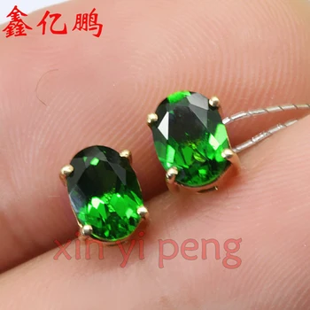 

18 k gold inlaid natural diopside stud earrings