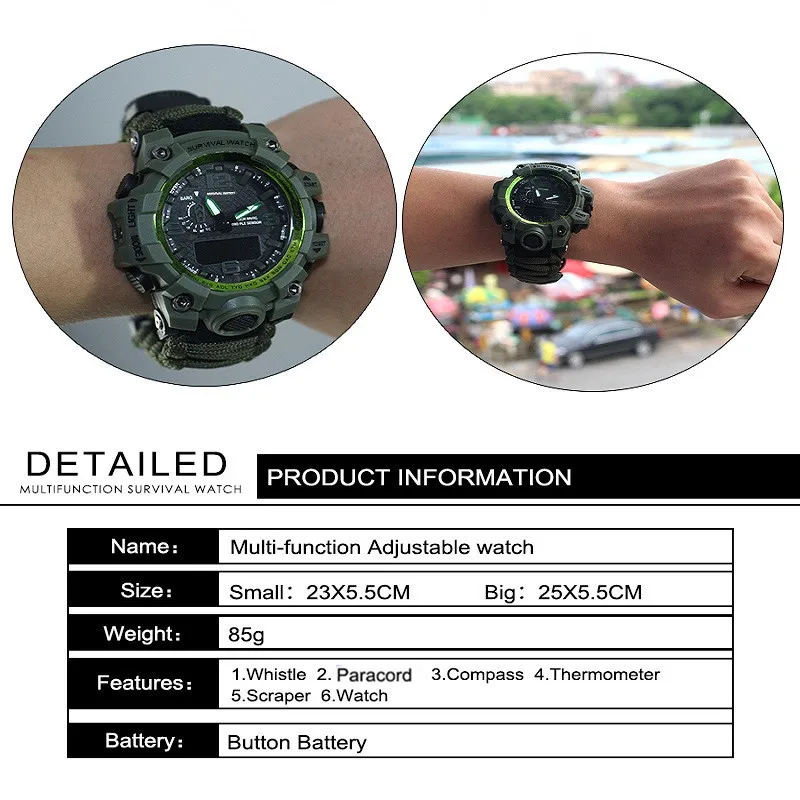 Outdoor Camping Survival Watch Multi-functional Paracord Watch with Compass Whistle Thermometer Rescue Rope Survival kit EDC Outdoor Camping Survival Watch Multi-functional Paracord Watch with Compass Whistle Thermometer Rescue Rope Survival kit EDC