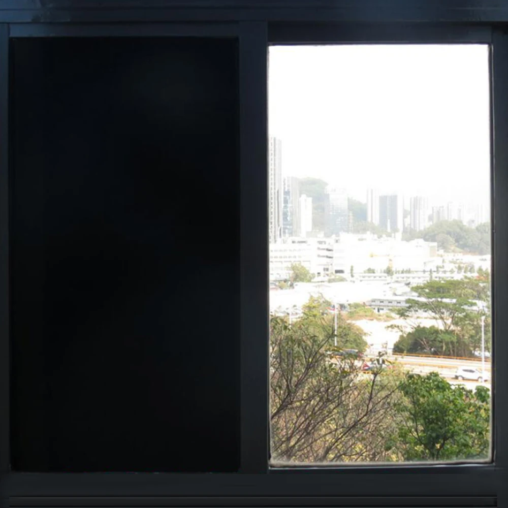 Sunice Opaque Black Privacy Decorative Window Film Black Stickers 100% Light Blocking Room Darkening Self adhesive 76cmx30m