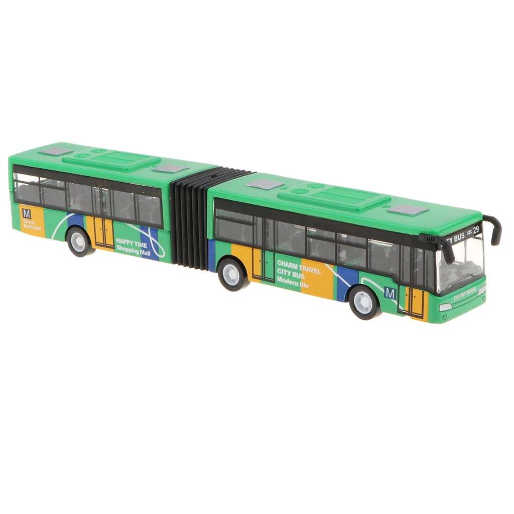 18cm Electric Toy 1/64 Pull Back Bus Car Model for Children - Green Diecast Alloy Tram Bus