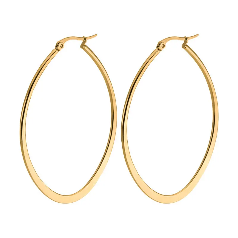 CHUKUI Stainless Steel Jewelry Women Large Gold Oval Hoop Earrings Steel Hoop Earings Punk Accessories (4)