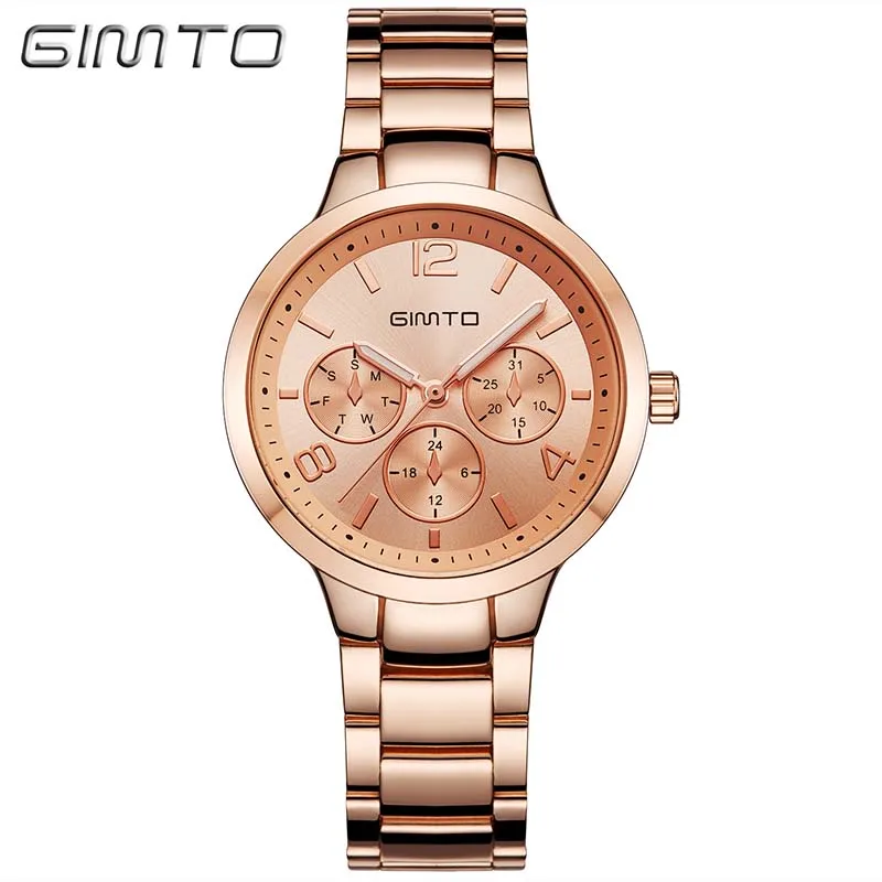 

GIMTO Brand Rose Gold Women Watches Business Quartz Ladies Watch Steel Luxury Lovers Bracelet Wristwatch Clock Relogio Feminino