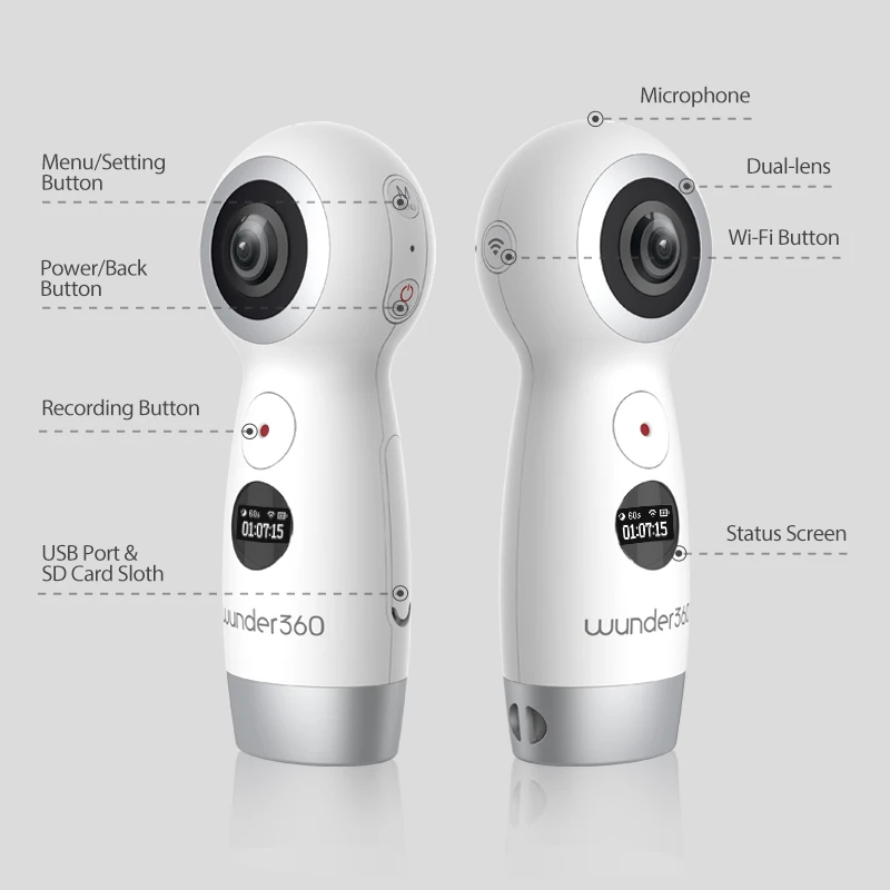 Wunder 360 Dual-lens 4k 360 Camera with Wifi Panorama Video Camera IP 360 Action Camera for iPhone X Support Real Time Live Wunder 360 Dual-lens 4k 360 Camera with Wifi Panorama Video Camera IP 360 Action Camera for iPhone X Support Real Time Live