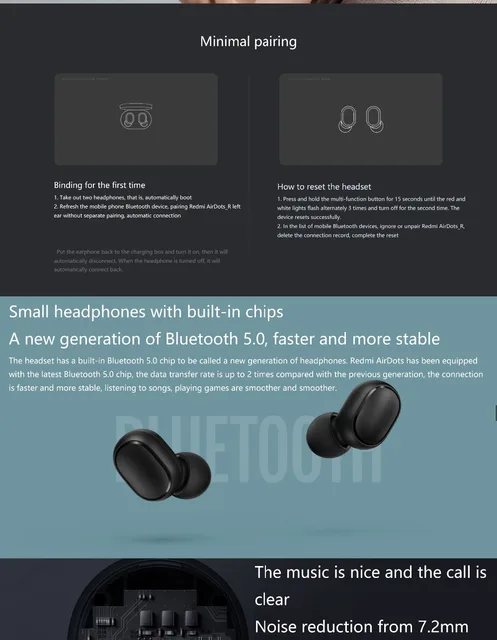 Xiaomi Redmi AirDots 2, Audífonos Inalámbricos Bluetooth 5.0 estéreo Touch  con estuche de carga TWSE Xiaomi Bluetooth Inalámbrico In-ear