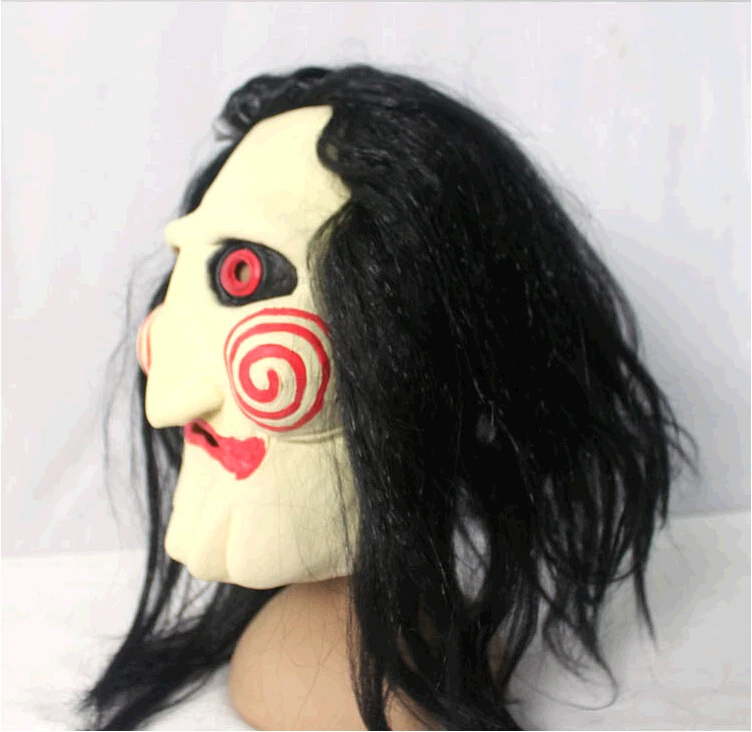 Косплэй пилы фильм джиг маска марионетки Хэллоуин полный парик маска латексная маска головы жуткий страх Trick Шутки игрушки костюм вечерние опора для взрослых