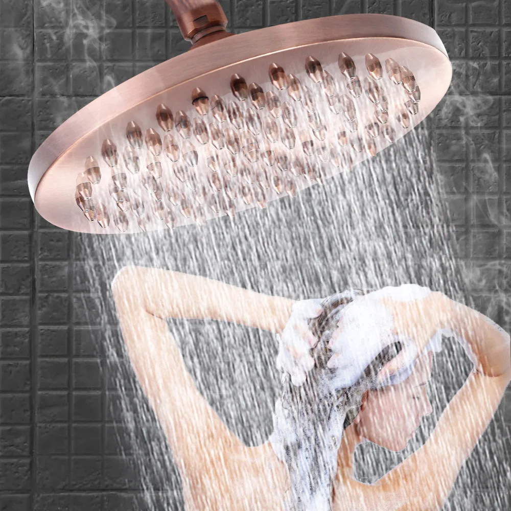 

8 inch Round Vintage Retro Bathroom Rain Shower Head Antique Red Copper Hose Top Shower Sprayer Bathroom Single Head Tools
