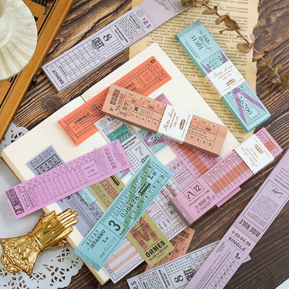 

100 pcs/set Notes Antique Ticket Series Scrapbooking Stickers Vintage Memo Notepad Sticky Office School Stationery Message Card