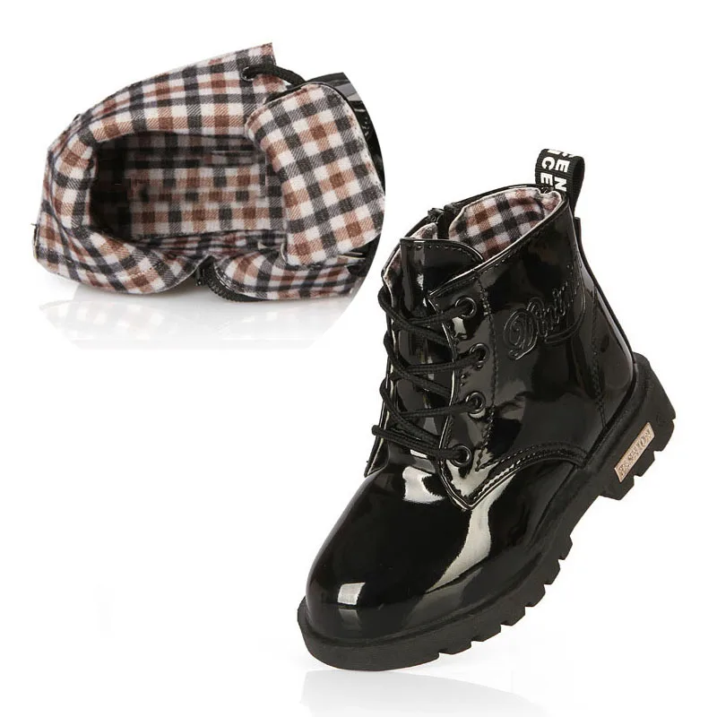 Детская обувь для девочек и мальчиков; высокие Детские кроссовки из искусственной кожи на шнуровке; обувь для маленьких девочек; спортивная осенне-зимняя детская обувь - Цвет: black autumn