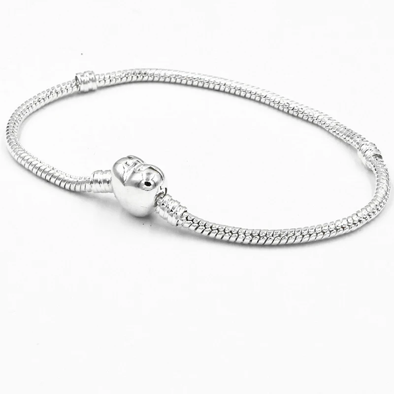 

20PCS Fashion good silver heart clasp letter print design 3MM wide roll snake chain fit for beads DIY Bracelet chain Q6