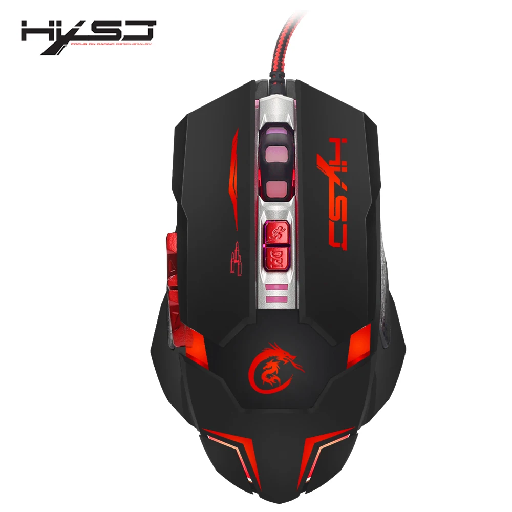 

HXSJ H600 Professional USB Wired Quick Moving LED Light Gaming Mouse Game Peripherals with 7 Buttons Coding Mice