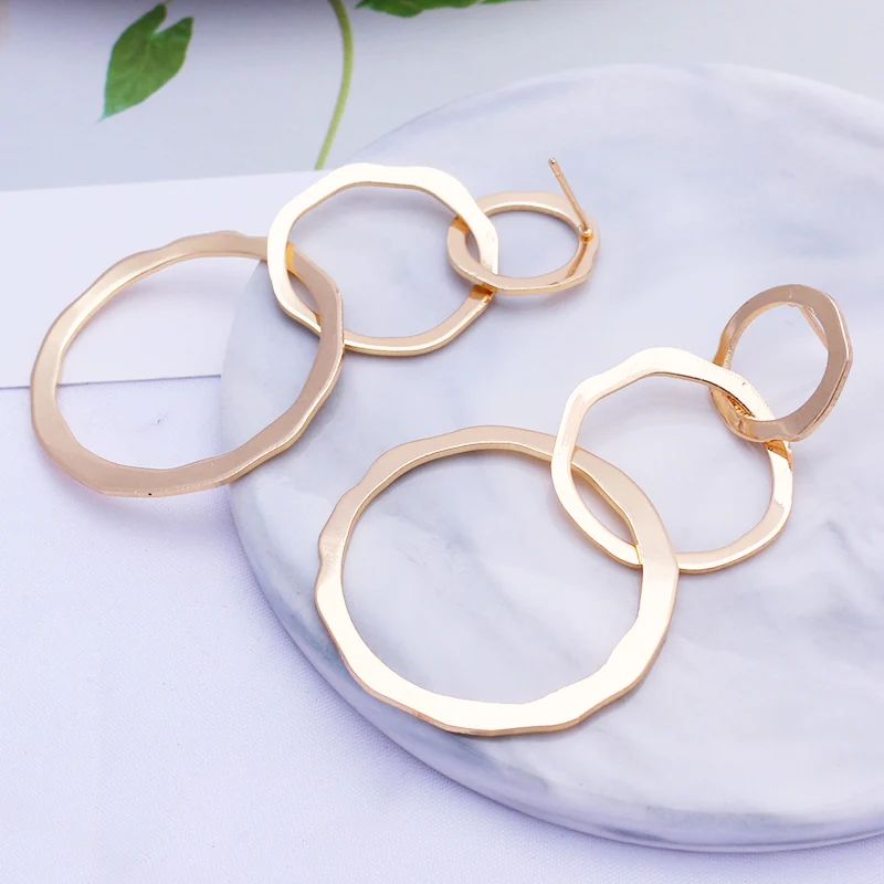 New Hollow Round Circle Creative Fashion Geometric Metal Earrings for Women Jewelry Brincos Trendy Punk Style geometric earrings