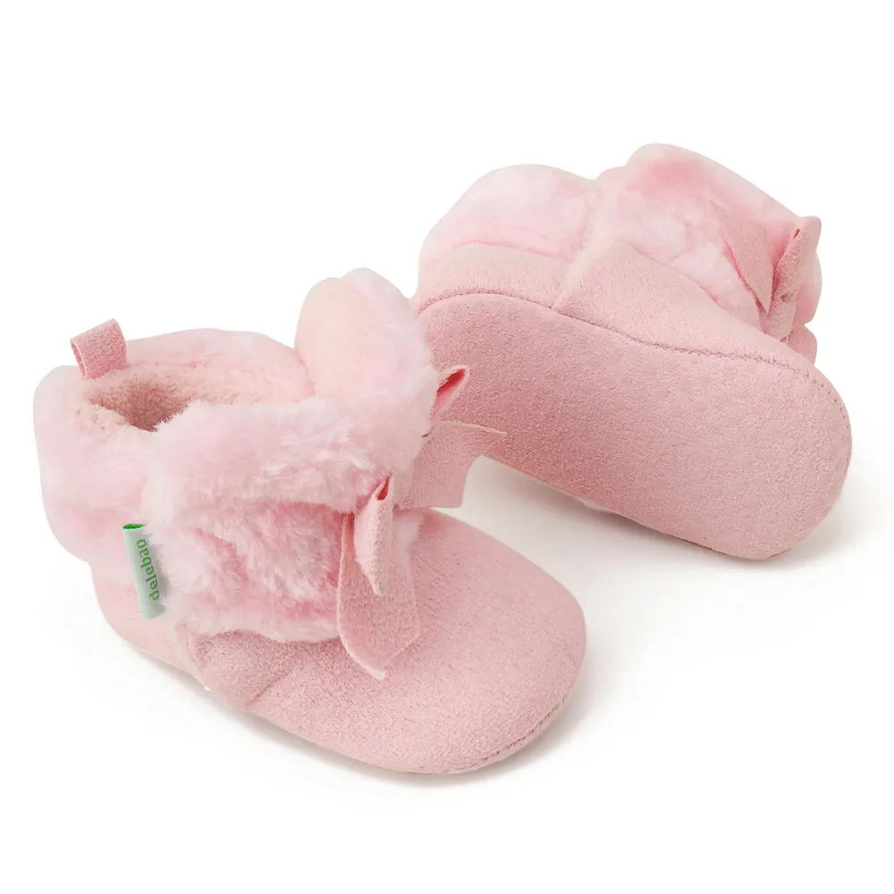 Детская обувь; модная плюшевая обувь с милым бантом для маленьких мальчиков и девочек; удобная обувь с мягкой подошвой; обувь для малышей