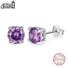 Effie queen классический дизайн стерлингового серебра Круглый фиолетовый CZ кубический цирконий Свадебные серьги гвоздики для женщин BE84-P