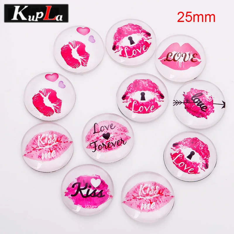 

Round Glass Cabochons Mixed Personality Kiss Me Pattern Pendant Cabochons Settings Glass Cabochons 20mm & 25mm 30pcs/lot C5496