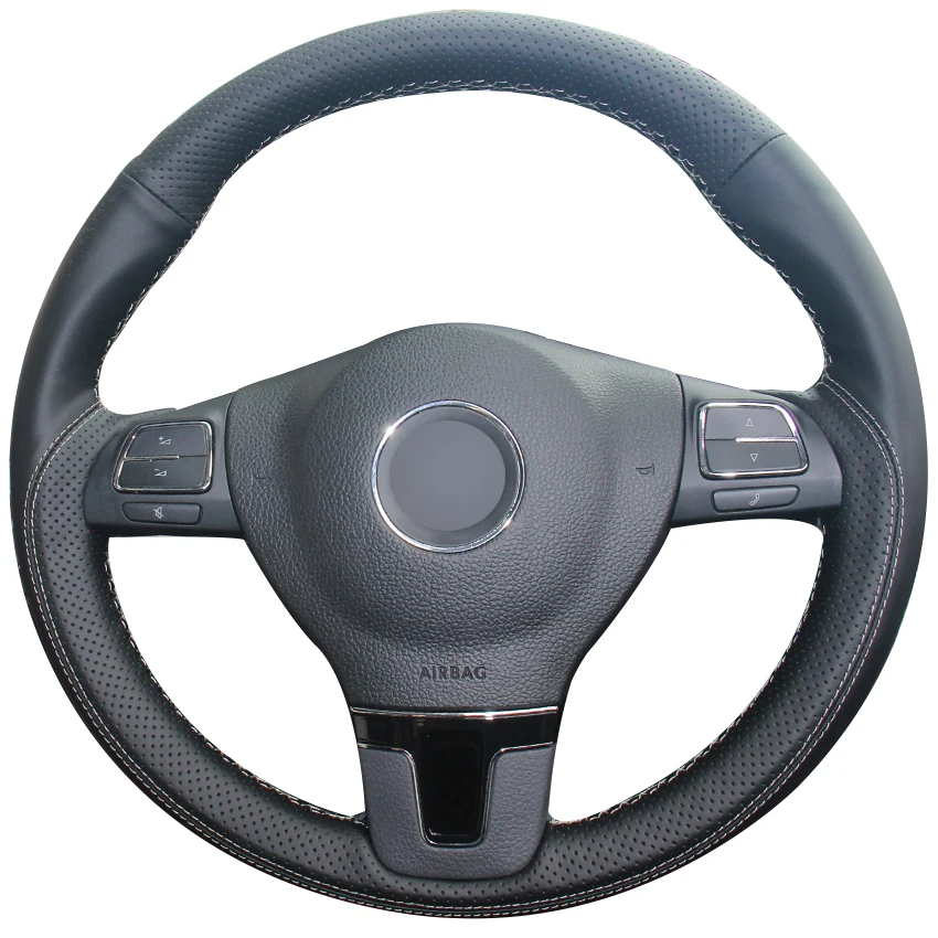 Black Natural Leather Car Steering Wheel Cover for Volkswagen VW Gol