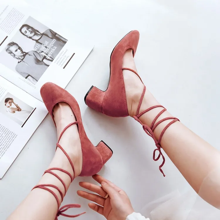 

Big Size 11 12 ladies high heels women shoes woman pumps Fairy Wind Rough-heeled Single Shoes
