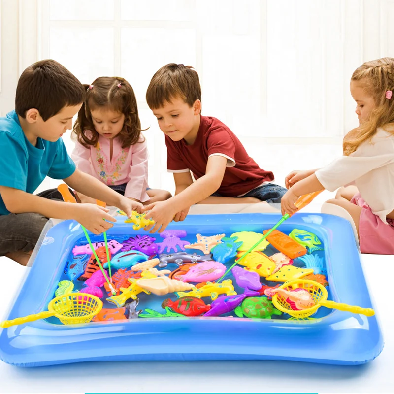 46 шт./компл. Пластик Магнитная игрушка воды в бассейне рыбы Удочка чистая Развивающие игрушки для Для детей игры на свежем воздухе рыбалка игра