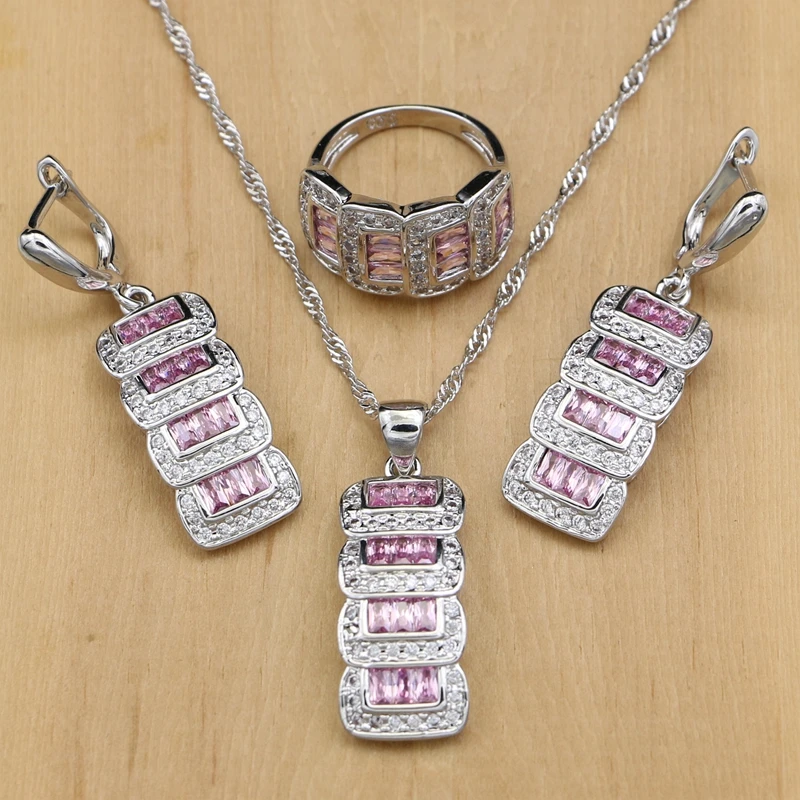 Silver 925 Bridal Jewelry Cubic Zirconia Beads Jewelry Sets For Women Wedding Accessories EarringsPendantRingsNecklace Set  (2)