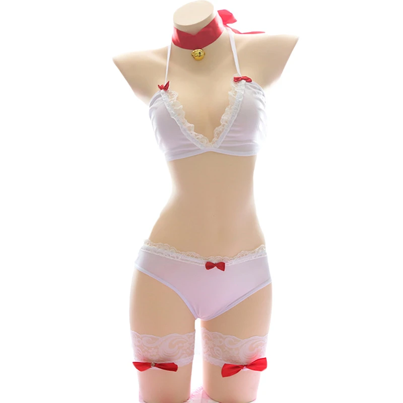 

4pcs Japanese Girls Underwear Bra and Panty Set Womens Cute Cat Bikini Sexy Lingerie Lolita Cosplay Costumes Kawaii Lingerie