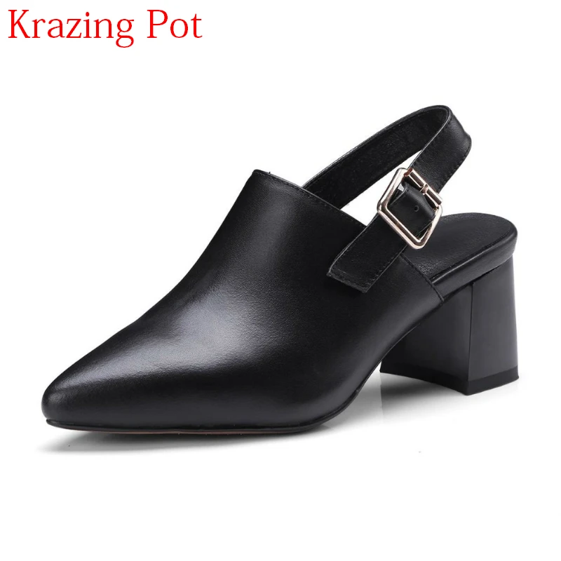 

2018 Slingbacks Genuine Leather Buckle Strap Elegant Brand Summer Shoes Pointed Toe High Heels Concise Sweet Women Sandals L1f1