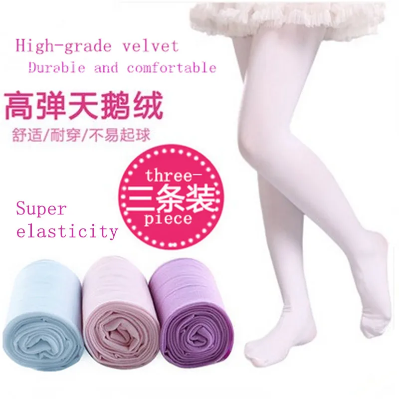 

White Velvet Professional Ballet Tap Dance Tights for Children Girl MS Stretch Footed Gymnastics Pantyhose Stockings