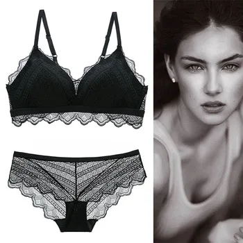 

2019 Summer New Ladies No Steel Ring Thin Sponge Bra Set Thin Lace Sexy Small Chest Underwear Wire Free Bra Set