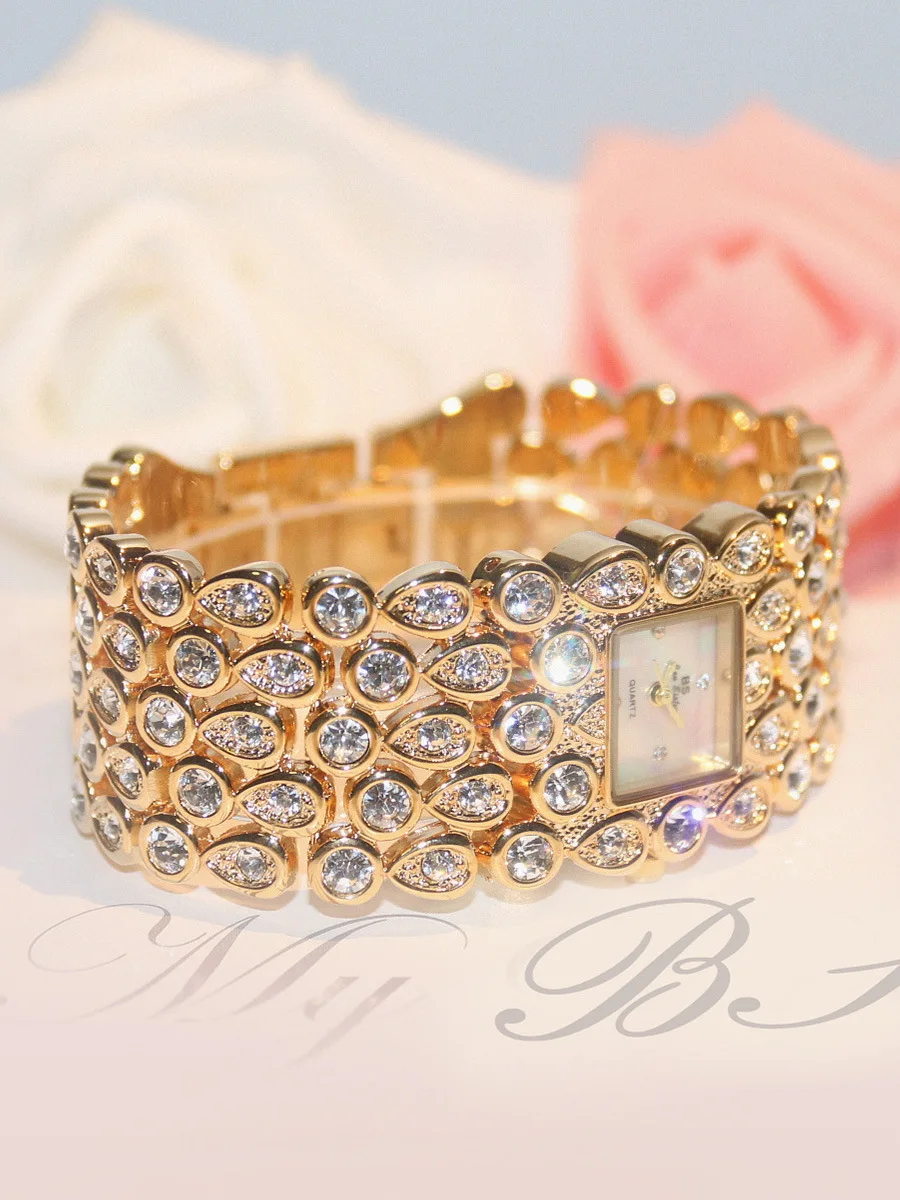 

Luxury full diamond watch diamond watch crystal wide bracelet watch stainless steel band quartz watch