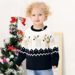 Детские свитера осенний пуловер Одежда для новорожденных новогодние наряды Детский вязаный Рождественский свитер с рисунком оленя одежда