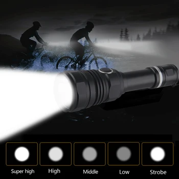 

Super Bright Portable LED Flashlight Dual Switches 5 Modes L2 linterna torch with USB Rechargeable Charging Cable