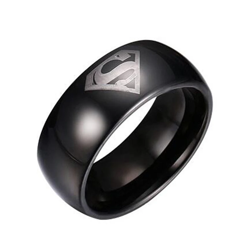 

8mm Men's Black Tungsten Steel Superman Logo Rings Laser Engraving Free shipping