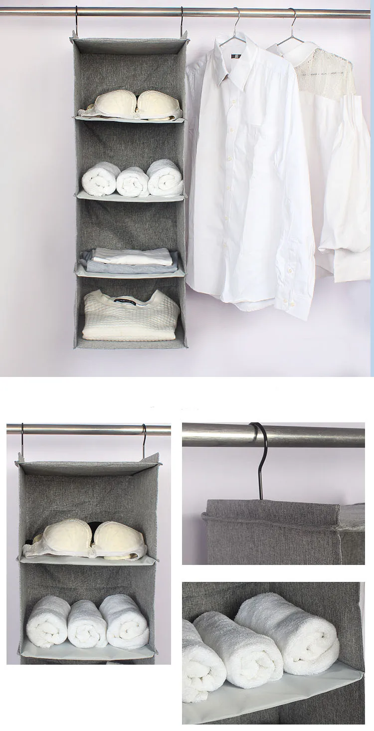 4 Cells Linen fabric Shoes Garment Organizer Rack Pockets Stand Holder Wardrobe Hanging Bag Storage Bag Clothes Organizers 103 (3)