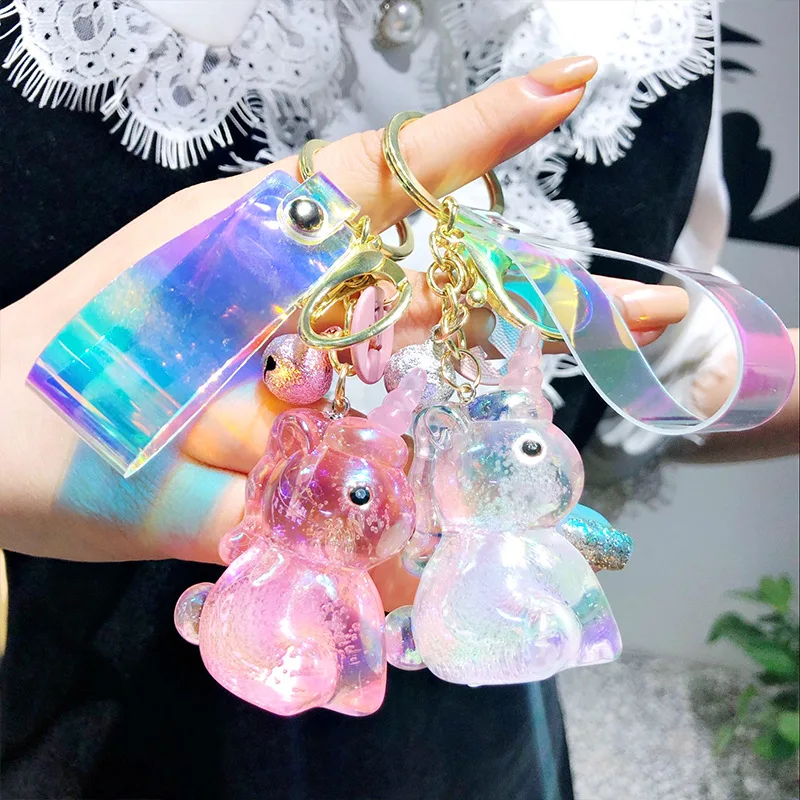 

Cute Acrylic Unicorn Keychain With Colorful Transparent Tape for Women Fashion Keyring Bag Charms Jewelry Car Pendant Decoration