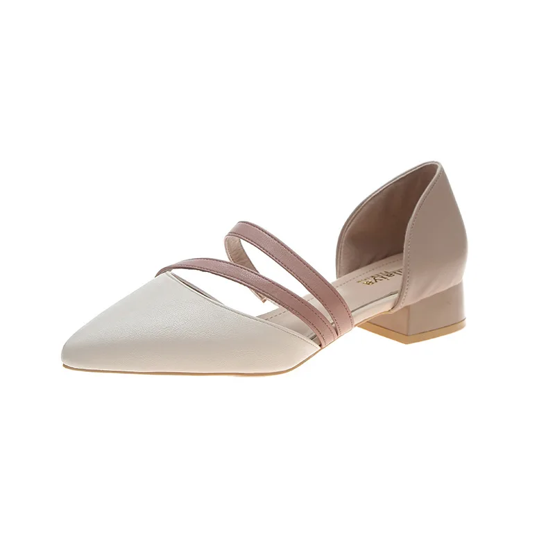 

2019 Women's Shoes Flats Fashion Non-slip Sandals Zapatos De Mujer Mixed Colors Pointed Toe Shoes Sandals Square Heel EUR35-39