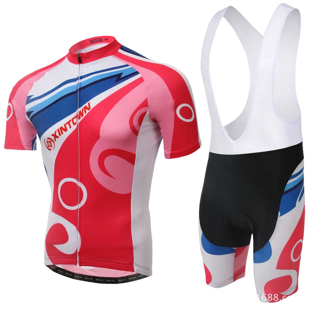 

XINTOWN Summer Pro Black Men's Cycling Jersey Set Short Sleeve Bib Shorts Gel Pad Bike Bicycle Clothing Maillot Ciclismo