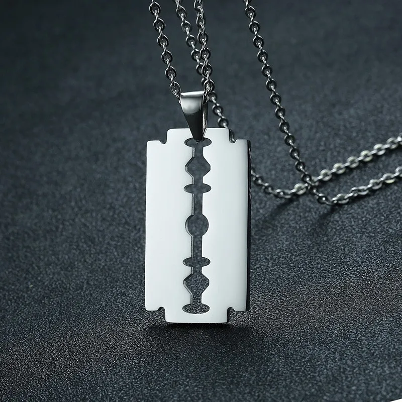 

Vantage Stainless Steel Necklace Pendant Punk Razor Blade Design Creative Hip Hop Dog Tag Men Jewelry
