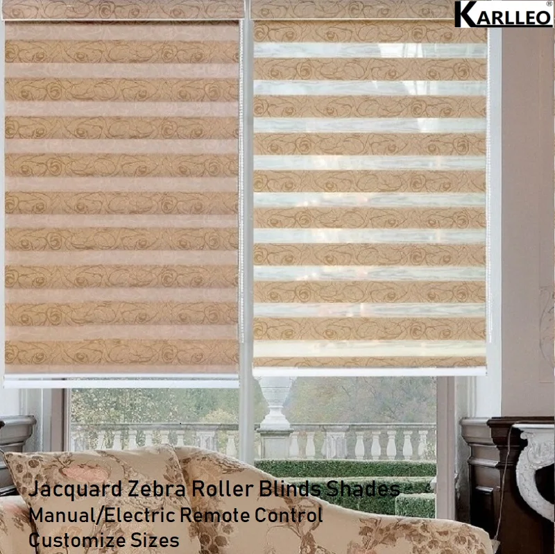 

High Quality Silver Jacquard Zebra Dual Roller Blinds Shades Curtain Customize size Manual or Motorized