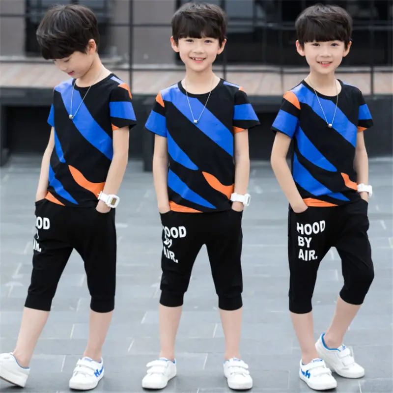 Boys summer clothing sets teenager casual cotton tops+pants 2pcs tracksuits for kids boys children sports suits clothes outfits