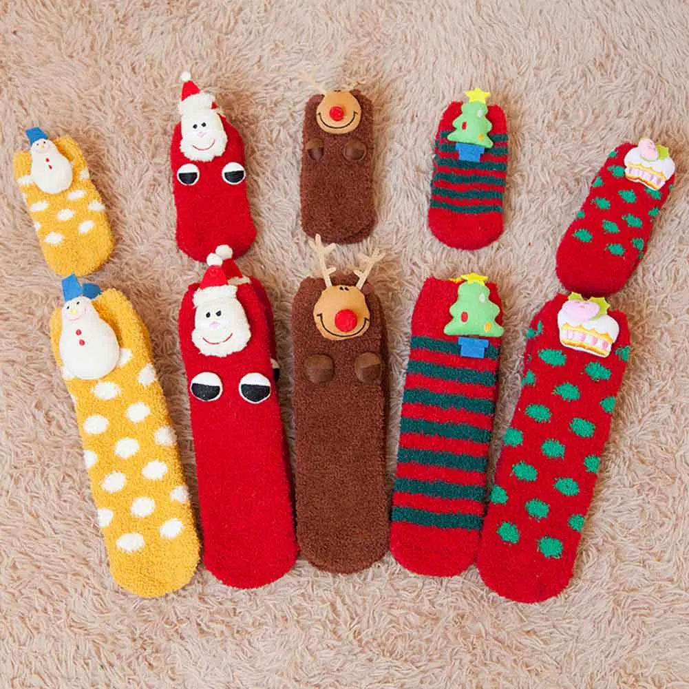 

Chrismtas Room Socks Women Cute Christmas Father Tree Snowman Cartoon Socks Funny 3D Coral Velvet Kids & Adult Socks