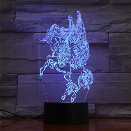 Светодиодный Ночные огни Единорог вечерние 3D светодиодный настольная лампа Новинка животных лампы Luminaria детские игрушки подарок GX1727