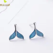 Серьги-гвоздики в форме хвоста русалки из розового золота с голубыми каплями, высокое качество, Стерлинговое Серебро пробы, модные ювелирные изделия Brincos