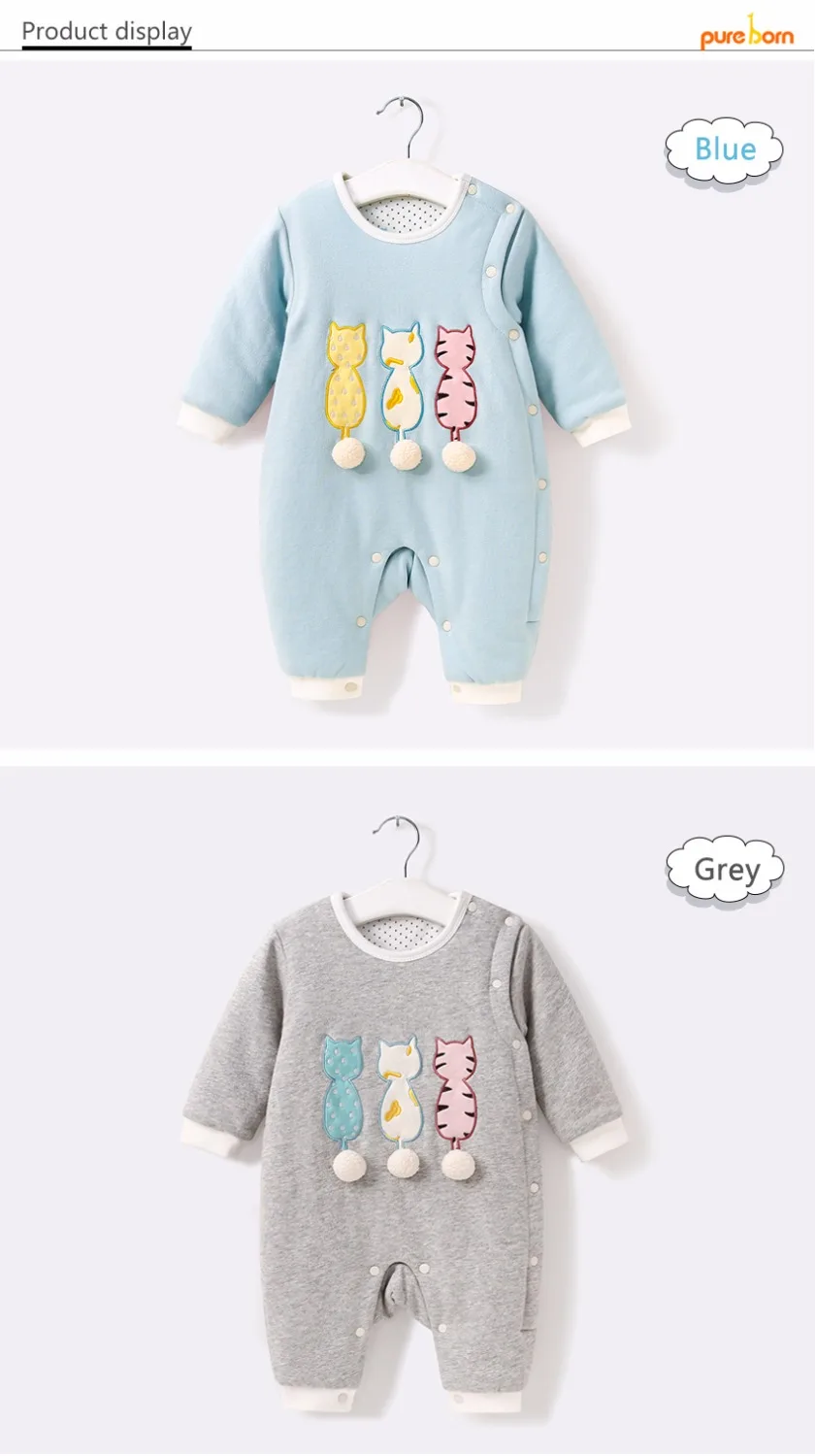 Pureborn/Одежда для новорожденных; комбинезон с рисунком кота; хлопковый Рождественский костюм с подкладкой для маленьких мальчиков и девочек; зимняя одежда