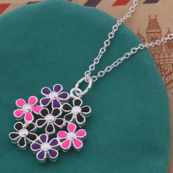 

2016 Vintage Necklace Exquisit Flower Pendant Necklace Pink&Black&Purple Flower AN199