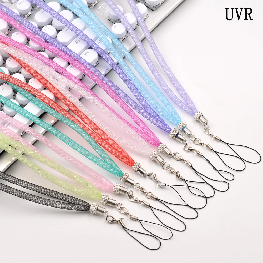 

2PCS NEW Bling Diamond Phone Lanyard Straps Candy color Shiny Cell Phone Charm Long Neck Mobile Chain telephone belt hang chain