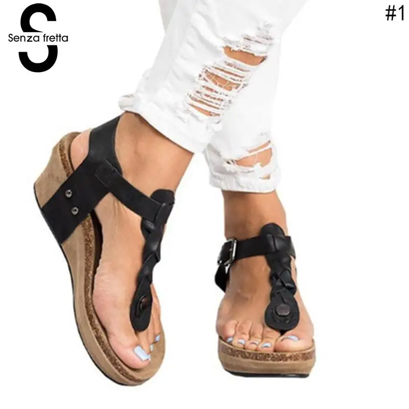 

Senza Fretta 2018 Women Vintage sandals Ladies High Heel Summer Beach Shoes Woman wedges Footwear sandalias zapatos mujer