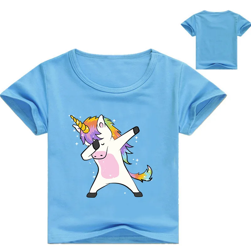 Летняя детская футболка с единорогом для мальчиков и девочек футболка с короткими рукавами Enfant Garcon, одежда для детей - Цвет: Синий