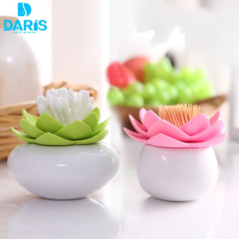 DARIS Creative Lotus Flower Shape Tooth Pick Holder Cotton Swab Lotus Toothpicks Holder